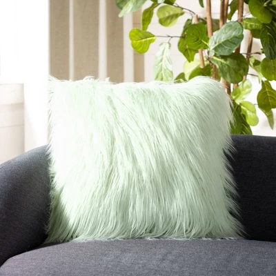 Caelie Faux Fur Pillow - Mint - 20" X 20" - Safavieh