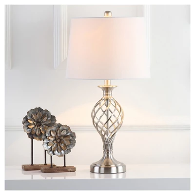 (Set Of 2) 26.8" Lattice Urn Table Lamp Nickel (Includes CFL Light Bulb) - Safavieh - Image 3
