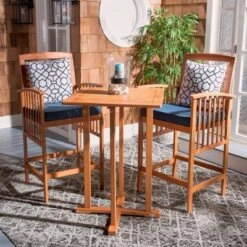 Pate 3pc Bistro Set - Natural/Navy - Safavieh
