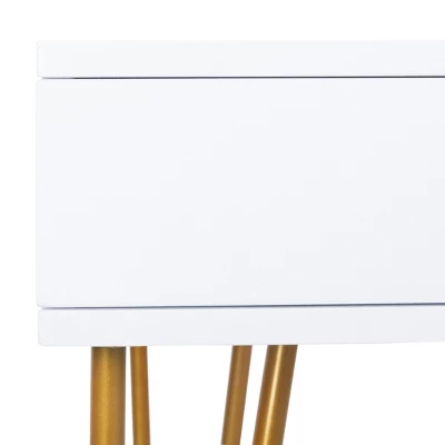 Pine Two Drawer Desk - White/Gold - Safavieh - Image 6