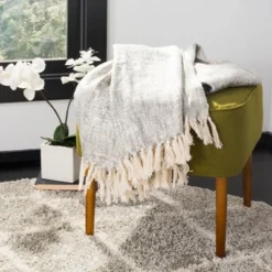 Jacqui Metallic Throw Blanket - Grey/Silver - 50" X 70" - Safavieh