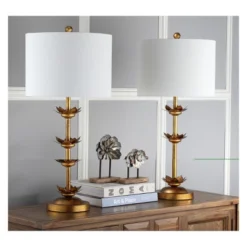 (Set Of 2) 32" Lani Leaf Table Lamp Antique Gold (Includes LED Light Bulb) - Safavieh