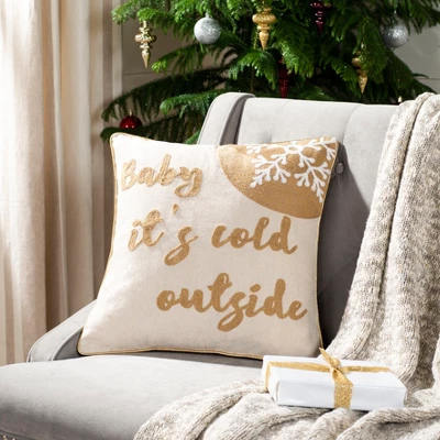 Cold Outside Pillow - Beige/Gold - 18" X 18" - Safavieh - Image 2