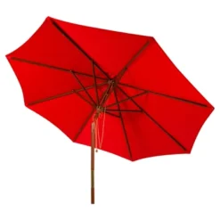 Cannes 9' Wooden Outdoor Umbrella - Red - Safavieh