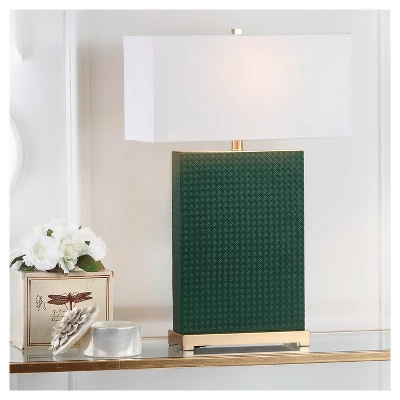 (Set Of 2) 27.8" Joyce Faux Woven Leather Table Lamp (Includes CFL Light Bulb) Dark Green - Safavieh - Image 2
