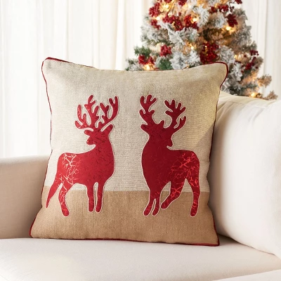 Holiday Reindeer Pillow - Natural - 20"x20" - Safavieh - Image 2