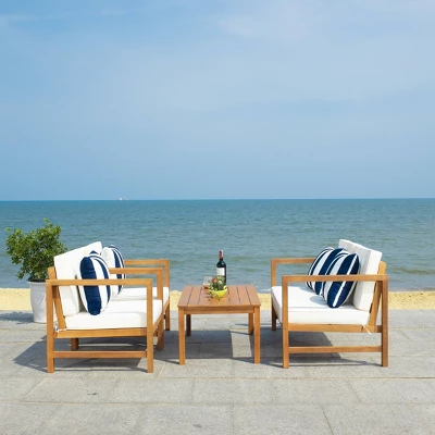 Montez 4pc Living Set With Accent Pillows - Natural/Beige/Navy - Safavieh - Image 3